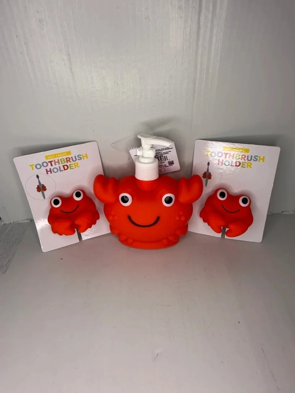 Red Crab Kids Toothbrush Holder and Soap Dispenser Set